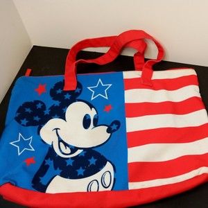 Disney Mickey Mouse American USA Flag Stars & Stripes Tote Fold-able Lrg 20" Bag